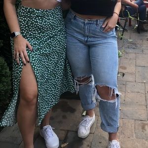 shein midi green floral skirt size L